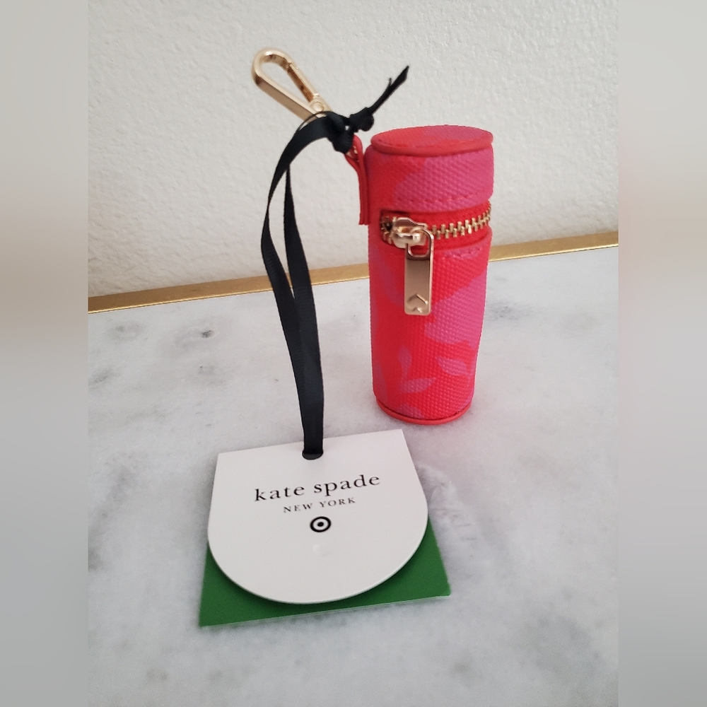 New Kate Spade Pink And Red Floral Mini Lipstick Holder Bag Charm Key Fob